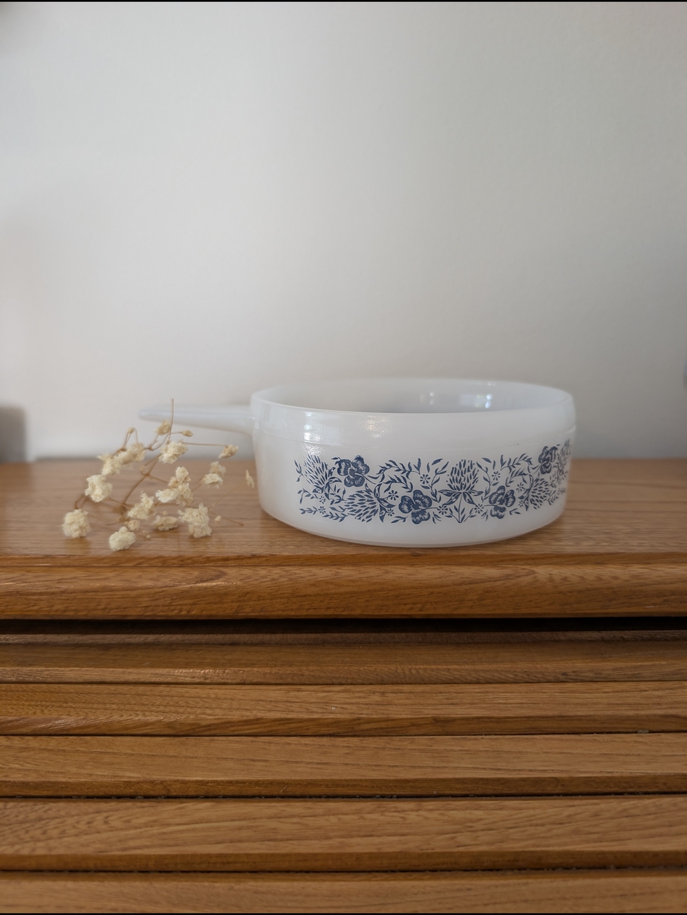 Fire‑King Blue Floral Batter Bowl – Vintage Opal Glass Ovenware Made in USA